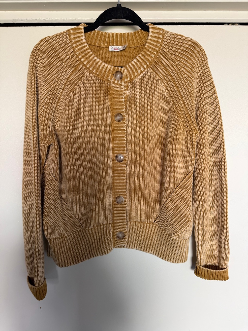 Faherty Ribbed Button-Front Cardigan in Honey Tan 100% Organic Cotton